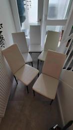 Set van 6 kunstlederen stoelen (wit met zwarte poten), Vijf, Zes of meer stoelen, Gebruikt, Metaal, Wit