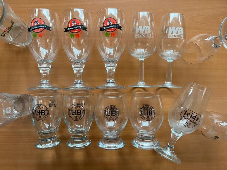Verzameling 10x Leidse Bierglazen Leiden Leids Bier Glazen, Verzamelen, Glas en Borrelglaasjes, Zo goed als nieuw, Bierglas, Ophalen of Verzenden