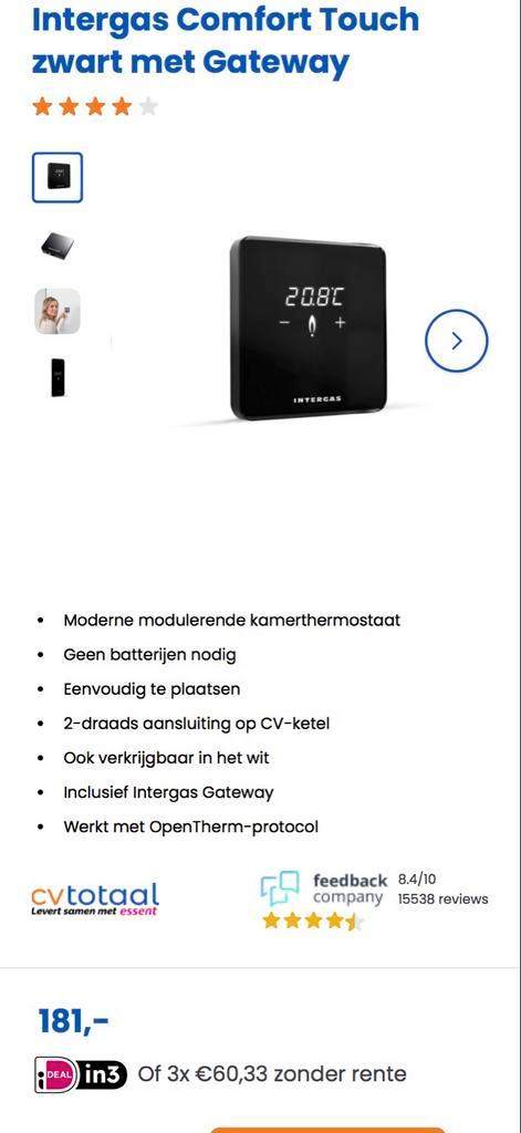 Intergas Comfort Touch Thermostaat, Doe-het-zelf en Verbouw, Thermostaten, Gebruikt, Slimme thermostaat, Ophalen of Verzenden