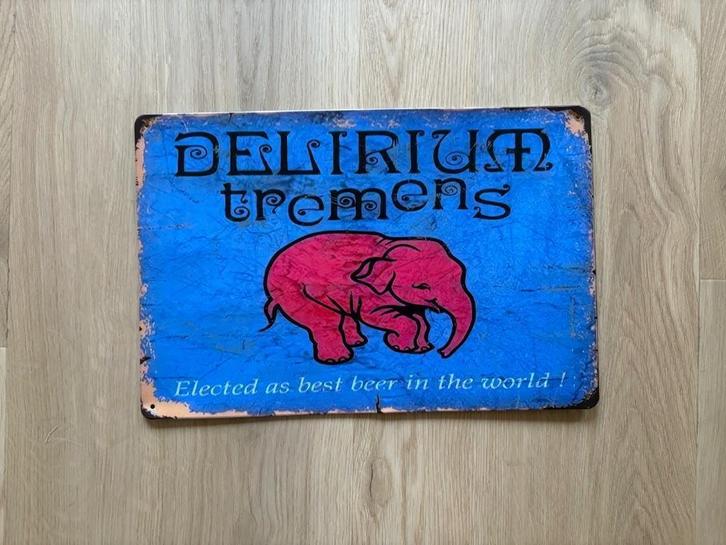 Prachtig vintage Delirium Tremens bord (30x20), Verzamelen, Biermerken, Nieuw, Reclamebord, Plaat of Schild, Overige merken, Ophalen of Verzenden