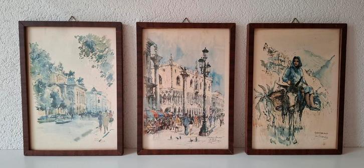 Vintage afbeeldingen van Jan Korthals in oude lijstjes., Verzamelen, Foto's en Prenten, Gebruikt, Overige onderwerpen, 1960 tot 1980