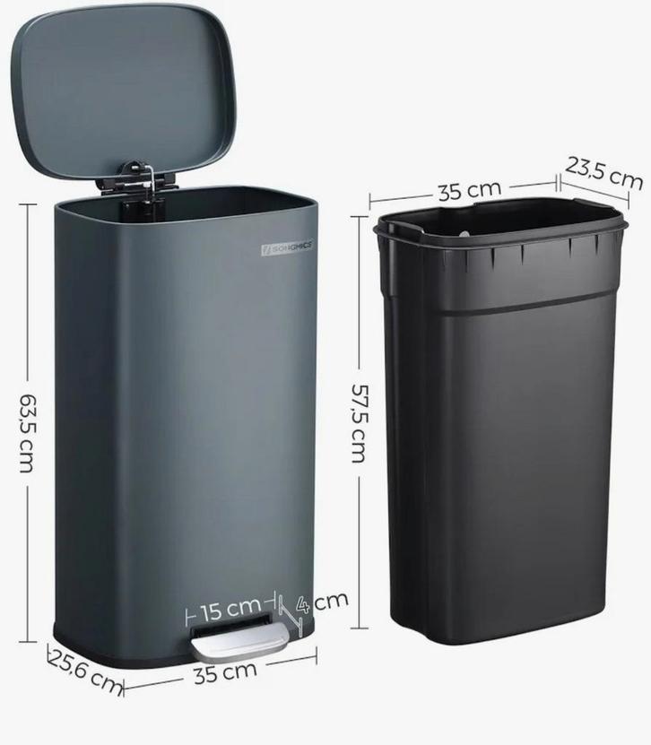 Songmics Pedaalemmer Zwart 30L - NIEUW!, Huis en Inrichting, Woonaccessoires | Prullenbakken, Nieuw, Rvs, 50 tot 75 cm, 30 tot 40 liter