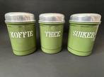 Reseda Groen Koffie, Thee & Suiker Bus met Bies, Antiek en Kunst, Antiek | Emaille, Ophalen of Verzenden
