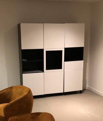 Besta Wandkast - Zwart/Wit Hoogglans