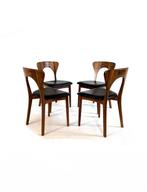 4x pallisander eetkamerstoel ‘Peter’, Niels Koefoed ‘70, Huis en Inrichting, Stoelen, Vintage retro buisframe design rotan webbing papercord deens