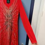 DLite knal rode 'gebreide' jurk + metallic patroon M-L 37631, Maat 38/40 (M), ., DLite, Ophalen of Verzenden