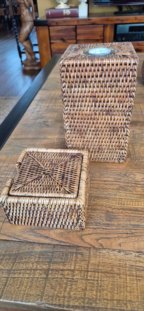 Birma rieten kandelaar en onderzetters, Antiek en Kunst, Antiek | Woonaccessoires, Ophalen of Verzenden