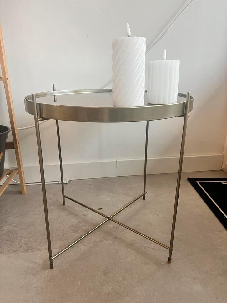 Messing bijzettafel met glas – 45 cm hoog, ø40 cm, Huis en Inrichting, Tafels | Sidetables, Zo goed als nieuw, 25 tot 50 cm, 50 tot 100 cm