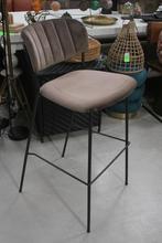 2 x luxe bartstoel Maud metaal stof velvet bruin barkruk