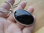 zilveren slangenketting met grote hanger zwarte steen [825], Met hanger, Verzenden, Zo goed als nieuw, Zilver