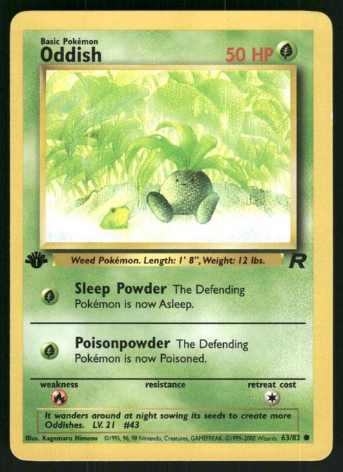Oddish 63/82 - Team Rocket (1st edition), Hobby en Vrije tijd, Verzamelkaartspellen | Pokémon, Gebruikt, Losse kaart, Verzenden