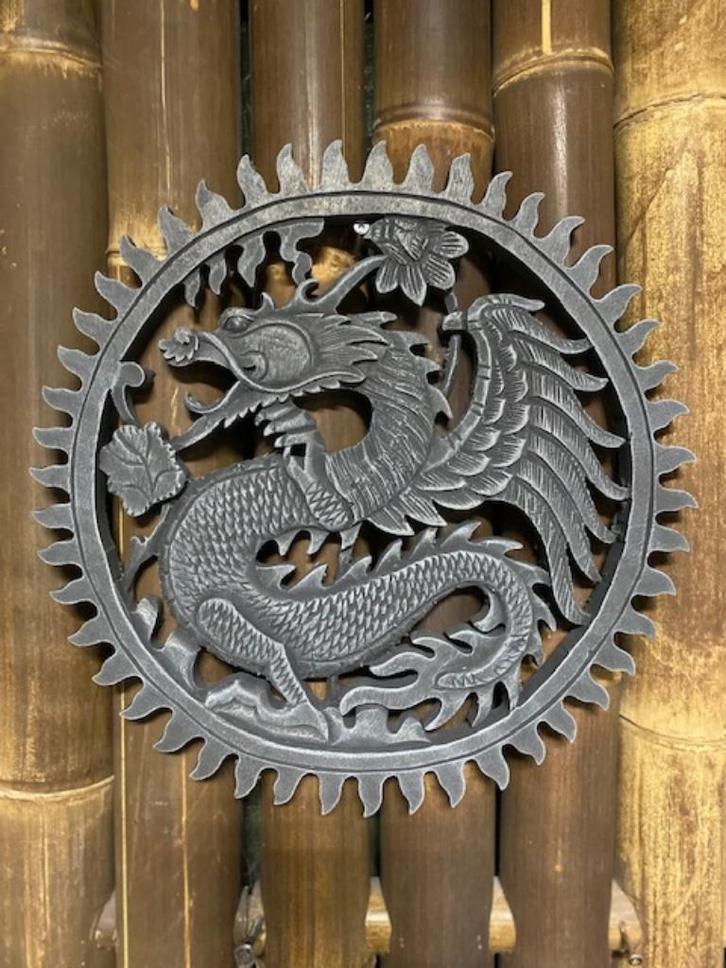 Muurdecoratie Draak / Drakenwiel, Tuin en Terras, Tuinbeelden, Nieuw, Overige typen, Beton, Ophalen