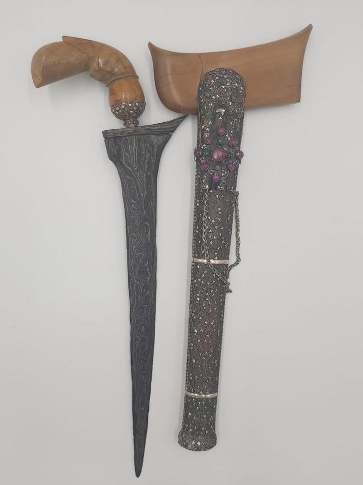 Antieke Keris Bugis Ngulit Semangka Zilver Toli Toli KTB20, Antiek en Kunst, Kunst | Niet-Westerse kunst, Verzenden