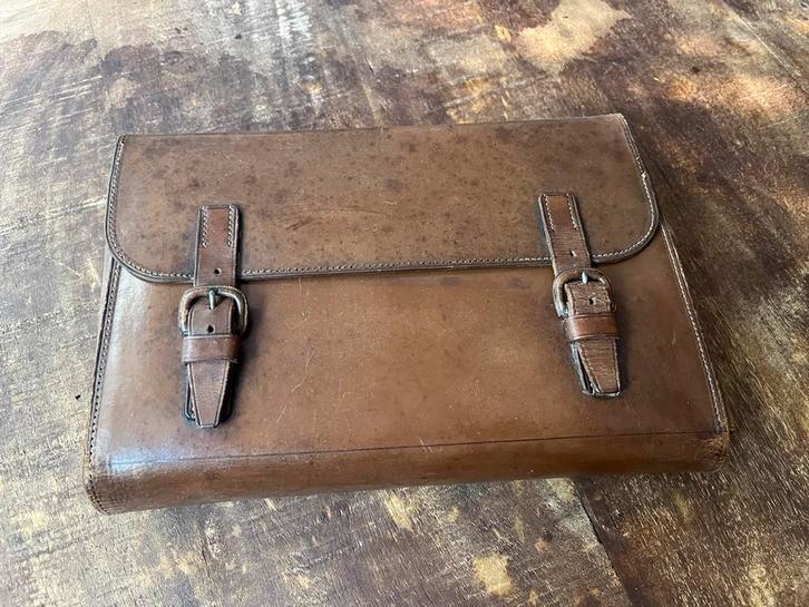 Antieke Lederen Toilettas met Accessoires, Antiek en Kunst, Antiek | Overige Antiek, Ophalen of Verzenden