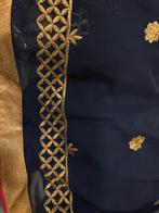 Prachtige blauw-gouden saree - Nieuw!, Kleding | Dames, Ophalen of Verzenden, Nieuw