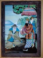 Antieke Chinese reverse glass painting in houten lijst 56x40, Ophalen