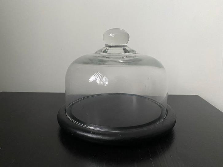 Glazen stolp met zwarte houten voet, Huis en Inrichting, Woonaccessoires | Stolpen, Zo goed als nieuw, Ophalen of Verzenden