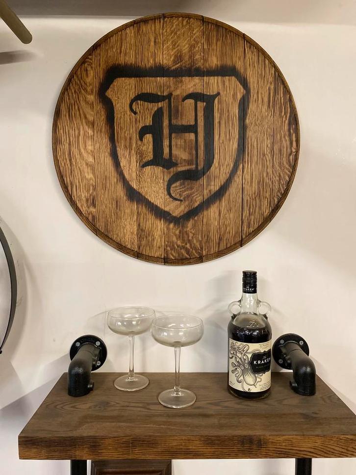 Deksel van wijnvat gebrand met logo, Huis en Inrichting, Woonaccessoires | Wanddecoraties, Nieuw, Ophalen of Verzenden
