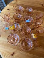 Brocante glaswerk roze glazen kopjes en glazen, Antiek en Kunst, Ophalen of Verzenden