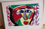 Zeefdruk Yolande BROUWERS hoofd blauw wit rood epreuve d Art, Antiek en Kunst, Kunst | Litho's en Zeefdrukken, Ophalen
