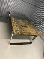 eettafel chroom, hout, glasplaat 225x105, Huis en Inrichting, Tafels | Eettafels, Ophalen, Gebruikt, 100 tot 150 cm, 200 cm of meer