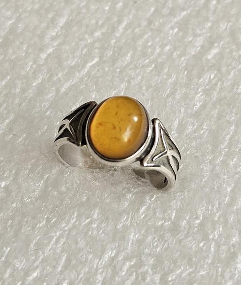 Maat 17 - Mooie zilveren (925) ring met AMBER / BARNSTEEN, Sieraden, Tassen en Uiterlijk, Ringen, Zo goed als nieuw, Dame, 17 tot 18