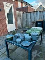 Emaille potten en pannen groen grijs en creme, Ophalen of Verzenden, Zo goed als nieuw, 2 zitplaatsen