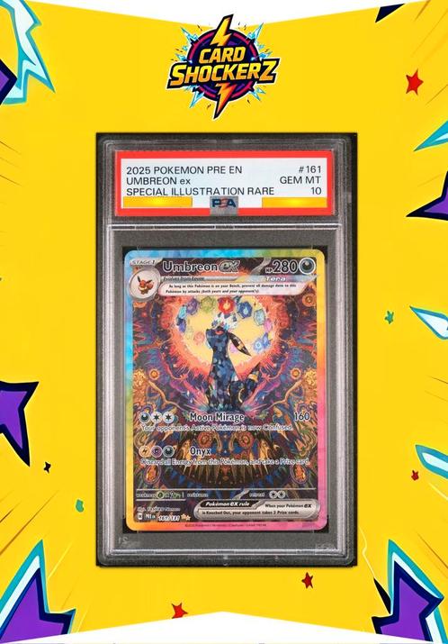 🟣 Umbreon Ex #161 PSA 10 SIR Prismatic Evolutions 🟣, Hobby en Vrije tijd, Verzamelkaartspellen | Pokémon, Nieuw, Losse kaart