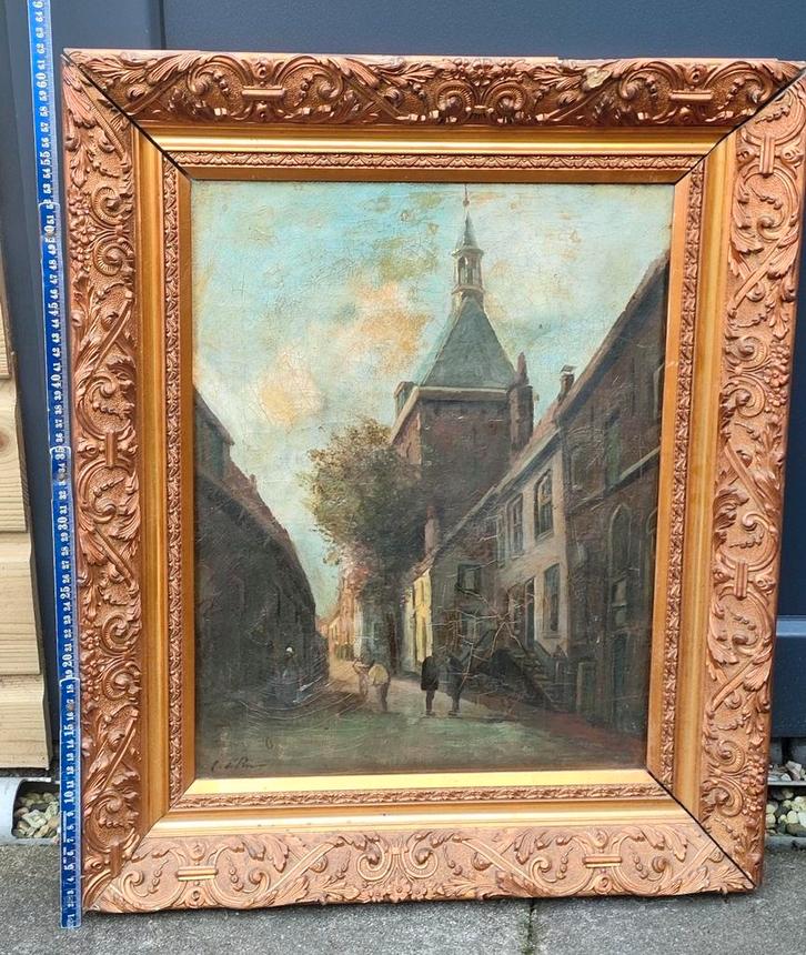 Antiek Geschilderd Stadsgezicht - Gesigneerd, Antiek en Kunst, Kunst | Schilderijen | Klassiek, Ophalen