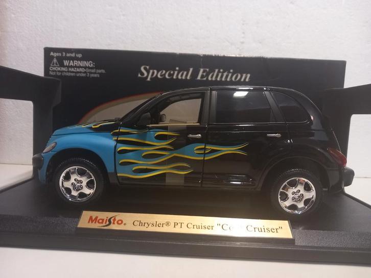Chrysler PT Cruiser black flames Maisto metal 1:18 KRD, Hobby en Vrije tijd, Modelauto's | 1:18, Zo goed als nieuw, Auto, Maisto