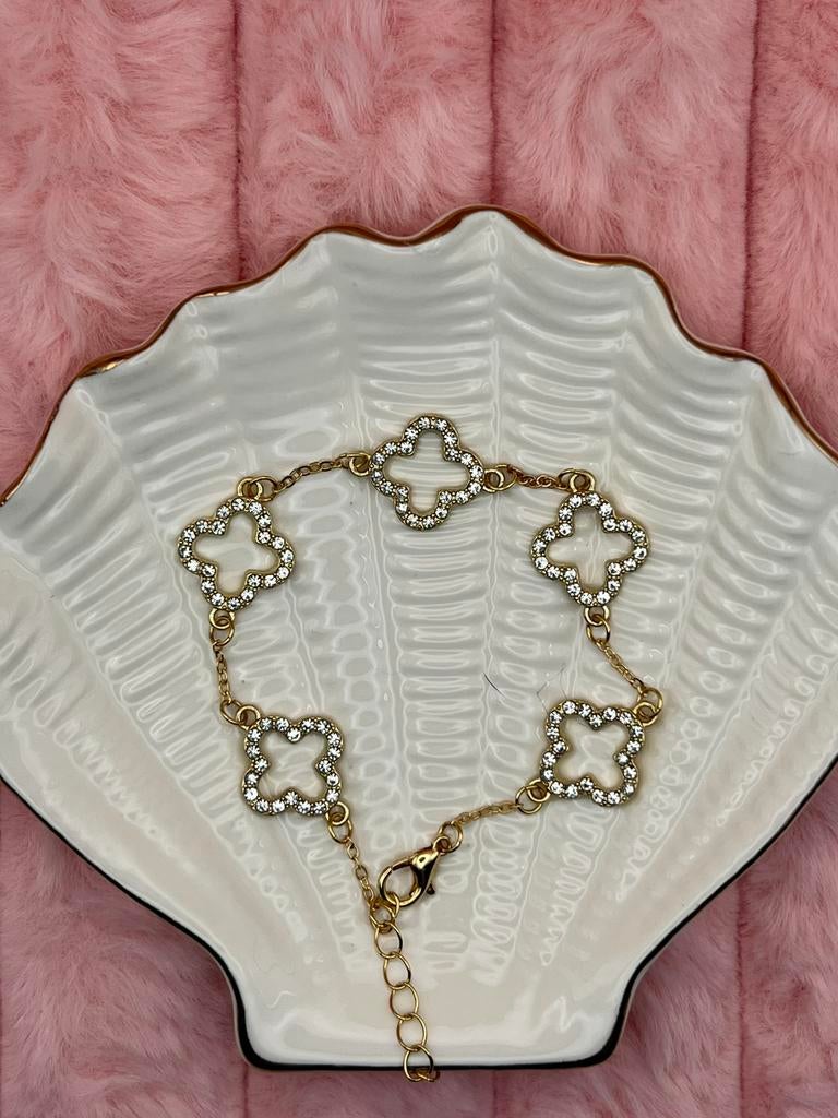 Verschillende kleuren Armband klaver bloem met strass, Sieraden, Tassen en Uiterlijk, Overige materialen, Nieuw, Ophalen of Verzenden