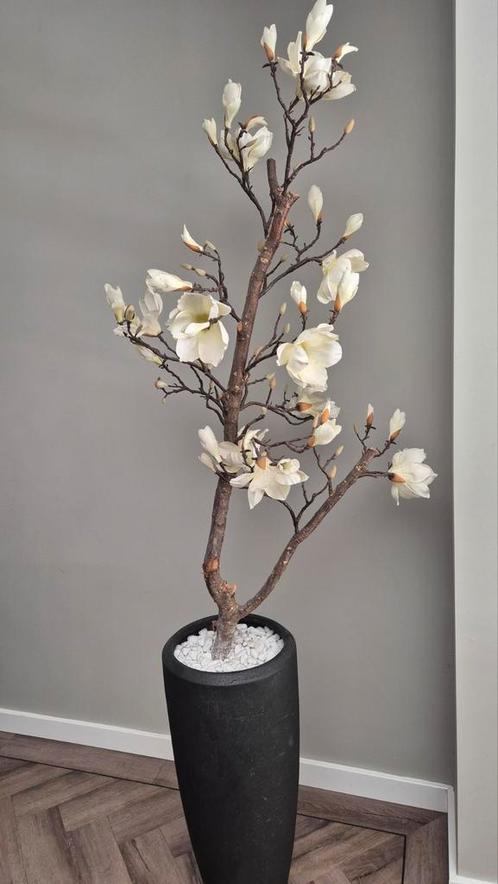 Bloesemboom met stenen in zwarte vaas, Huis en Inrichting, Woonaccessoires | Kunstplanten en Kunstbloemen, Zo goed als nieuw, Ophalen