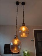 Set van 2 hanglampen met ketting, Huis en Inrichting, Lampen | Hanglampen, Ophalen, Gebruikt, 50 tot 75 cm, Glas
