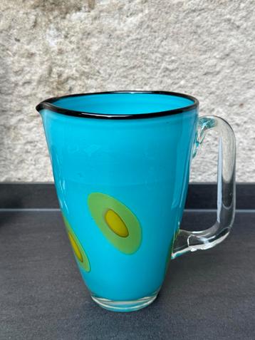 Blauwe Glazen Waterkan met Avocado Design - Handgemaakt Unie beschikbaar voor biedingen