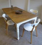 Prachtige witte landelijke teak eettafel 200 bij 100 cm, Ophalen, Teakhout, 200 cm of meer, 50 tot 100 cm