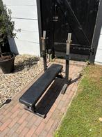 Halterbank met gewichten en halterstang, Verzenden, Zo goed als nieuw, Fitnessbank