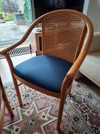 Eetkamerstoelen, 4, eentje met een klein gaatje in bekleding, Huis en Inrichting, Stoelen, Ophalen, Gebruikt, Blauw, Riet of Rotan