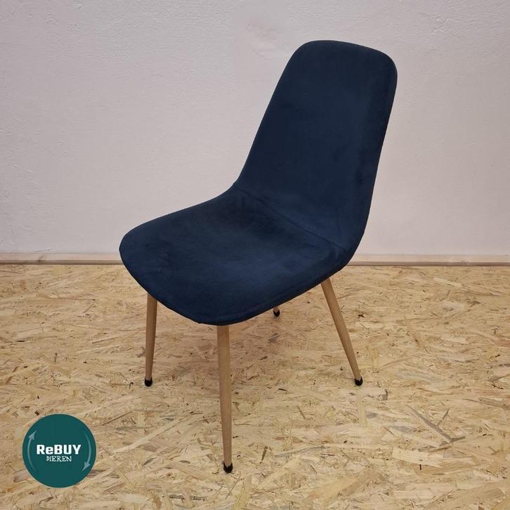 Eetkamerstoel, Huis en Inrichting, Stoelen, Gebruikt, Vier, Hout, Metaal, Stof, Blauw, Ophalen