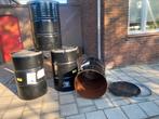 Mooie zwarte vaten metaal 200 L plantenbak ton olievat bak, Ophalen, Minder dan 60 cm, Rond, Zo goed als nieuw