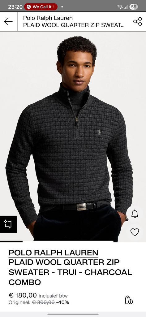 POLO RALPH LAUREN PLAID WOOL QUARTER ZIP SWEATER - TRUI €300, Kleding | Heren, Truien en Vesten, Nieuw, Maat 52/54 (L), Grijs