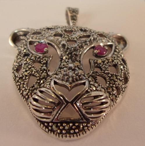 Imposante massief zilveren Tijgerhanger met Robijn - NIEUW, Sieraden, Tassen en Uiterlijk, Kettinghangers, Nieuw, Zilver, Zilver