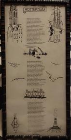 Tekening Gedicht haven rotterdam, Antiek en Kunst, Kunst | Etsen en Gravures, Ophalen of Verzenden