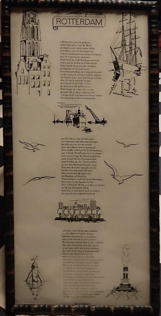 Tekening Gedicht haven rotterdam, Antiek en Kunst, Kunst | Etsen en Gravures, Ophalen of Verzenden
