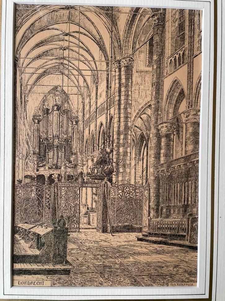 Eugene Rensburg, Grote kerk, Dordrecht, Antiek en Kunst, Kunst | Etsen en Gravures, Ophalen of Verzenden