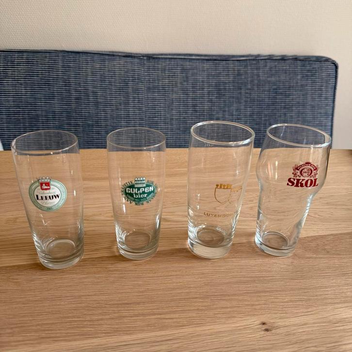 Vintage Bierglazen Set - Leeuw, Gulpen, Luxedouble, Skol, Antiek en Kunst, Antiek | Glas en Kristal, Ophalen of Verzenden