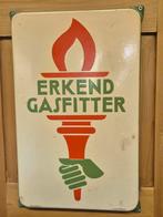 Emaille reclamebord Erkend Gasfitter, Ophalen of Verzenden, Zo goed als nieuw, Reclamebord