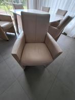 6 leren eetkamerstoelen roomwit op zwenkwielen, Huis en Inrichting, Stoelen, Gebruikt, Wit, Leer, Ophalen of Verzenden