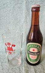 Heineken fles, scheve hals + glas 1960, Ophalen of Verzenden, Zo goed als nieuw, Glas of Glazen, Heineken