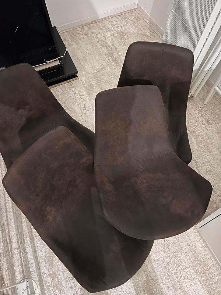 4 Bruine Suède Kuipstoelen - Nette Staat, Huis en Inrichting, Stoelen, Zo goed als nieuw, Vier, Stof, Bruin, Ophalen of Verzenden