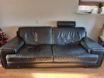 Mooie zwarte lederen tweezitsbank, Ophalen, Gebruikt, Tweepersoons, Rechte bank